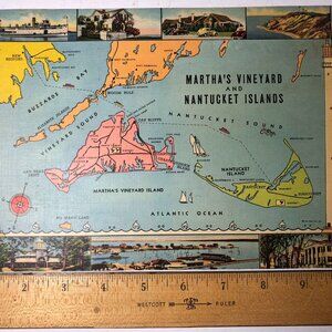 Martha's Vineyard Nantucket Island Massachusetts Pictorial Map Postcard